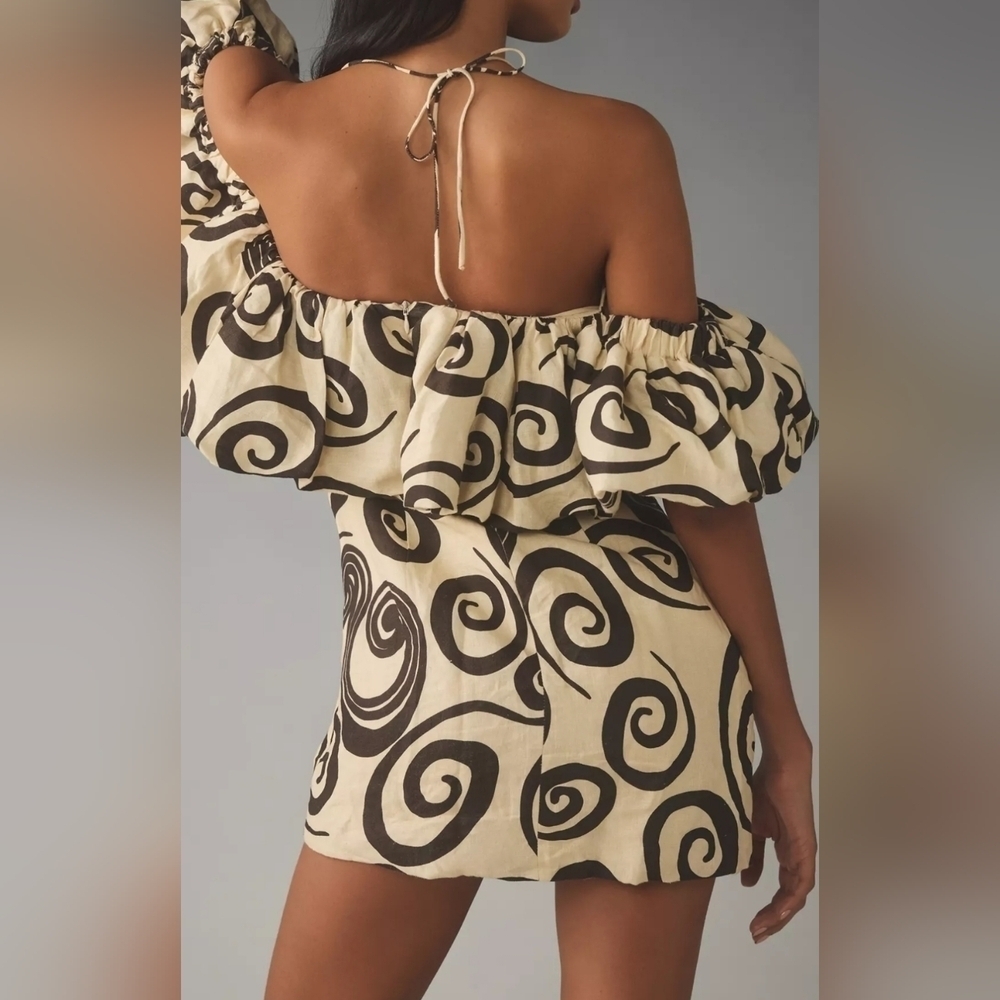 The Wolf Gang Mirador Linen Mini Dress, Vintage Black & Ivory Pattern, Xs — image 6 of 8